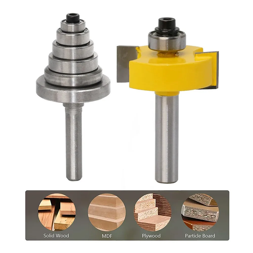

1/4 Inch Shank T-Sloting Rabbet Bit Router Bit With 6/7 Adjustable Bearing Wood Slot Tenon Milling Cutter Woodworking Bits Tool