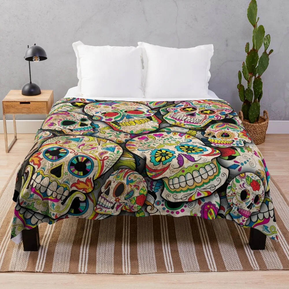 

Sugar Skull Collage Throw Blanket velvet