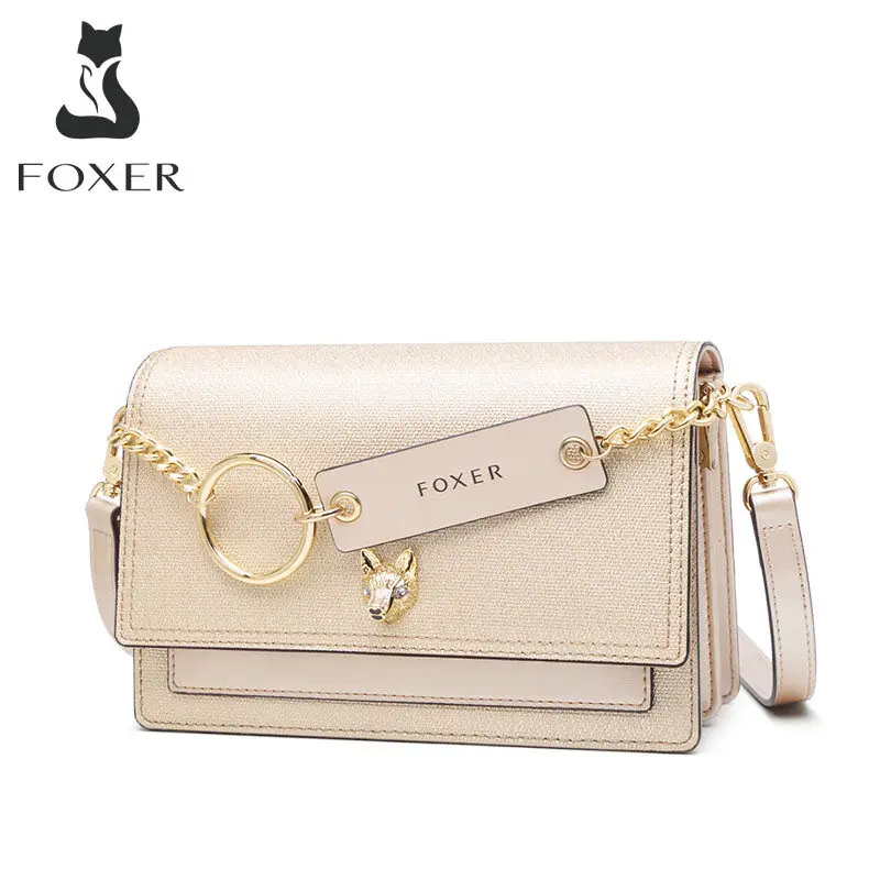 

FOXER Women Summer Chic Flap Fashion Shoulder Bag Fox LOGO Girl's Mini Purse Shining Cross-body Bag Ladies Luxury Messenger Bag