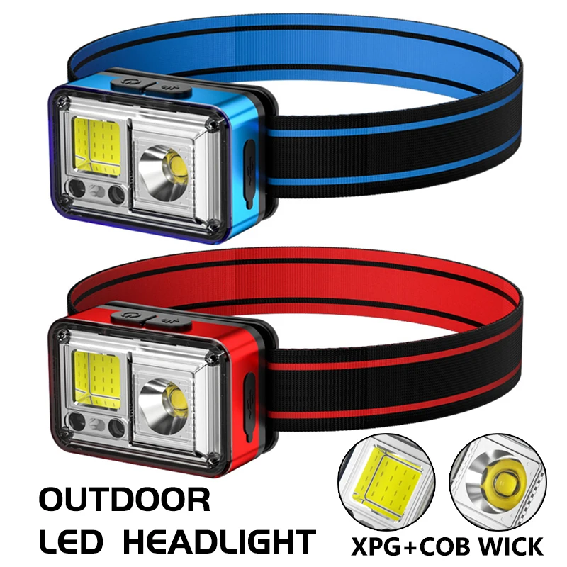 

Суперъяркий светодиодный налобный фонарь XPG + COB с датчиком, водонепроницаемый Головной фонарь с USB-разъемом, освещение для кемпинга, рыбалки...