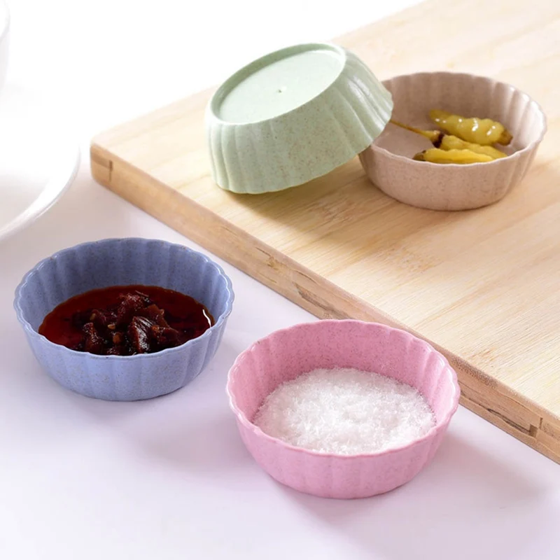 

1Pcs Household Soy Tomato Sauce Salt Vinegar Flavor Spices Plate Wheat Straw Seasoning Dish Tableware Small Breakfast Dish