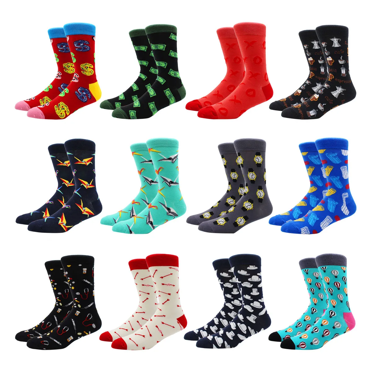 

Высококачественные женские носки из чесаного хлопка, часы с бумажным журавлем, эхометр, узор, длинные носки, забавные Веселые мужские носки,...