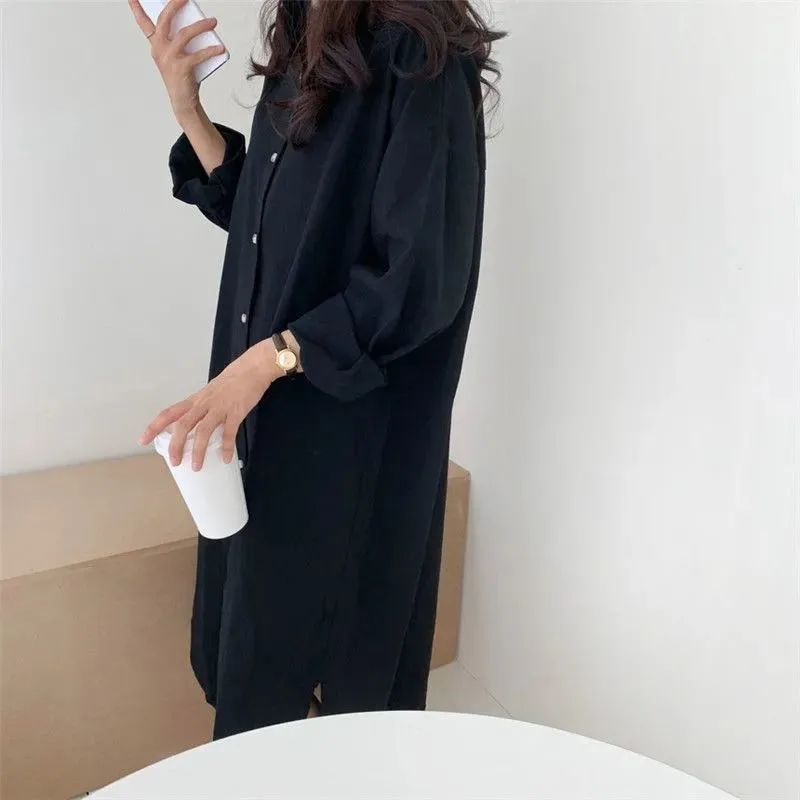 Женское длинное платье-рубашка элегантное платье большого размера в Корейском