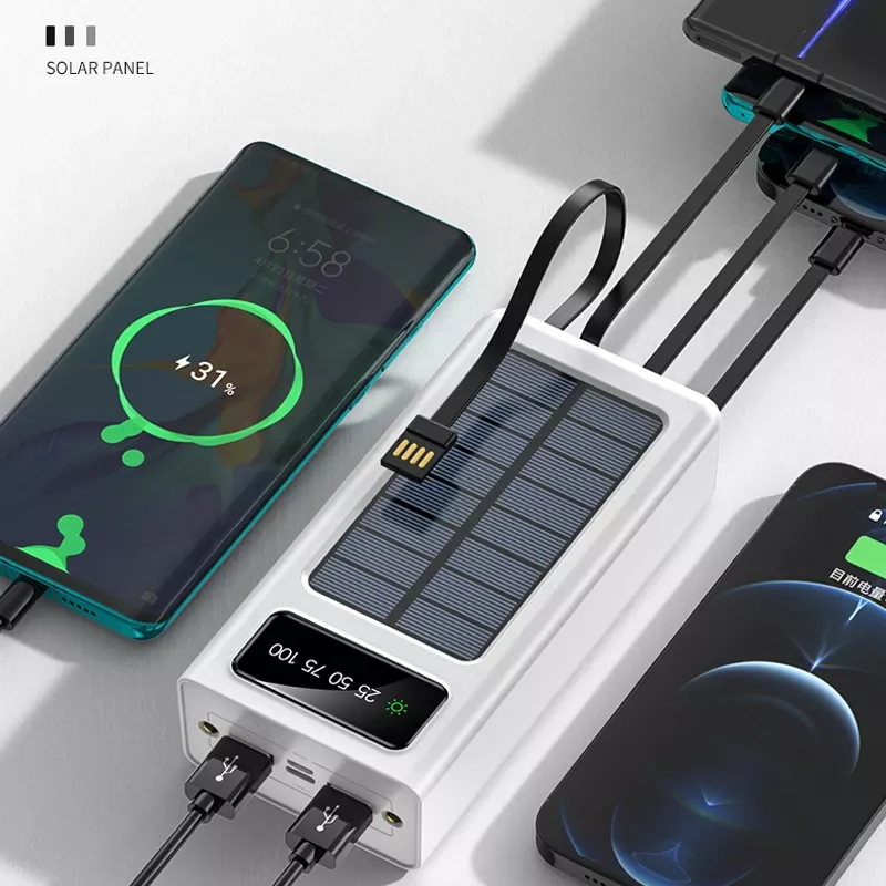

Black Power Bank Built in 4 Cable 30000 mAh Portable External Battery Charger Powerbank For Xiaomi iPhone Led Bank