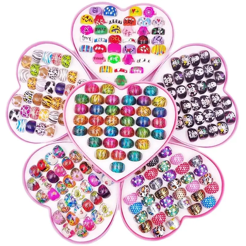 

10/20/30Pcs/Lot Resin Children's Cartoon Rings Acrylic Thick Leopard Print Charm Jewelry Girl Ring Accessories Gift Wholesale