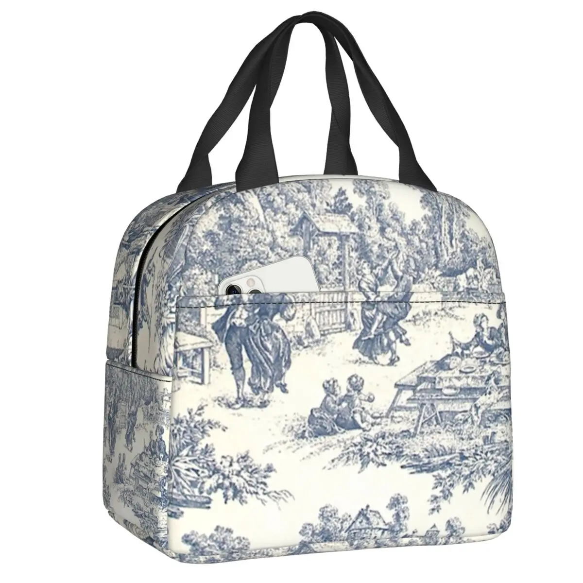 

Toile De Jouy Number Thermal Insulated Lunch Bags Women French Classic Resuable Lunch Tote Travel Multifunction Food Box