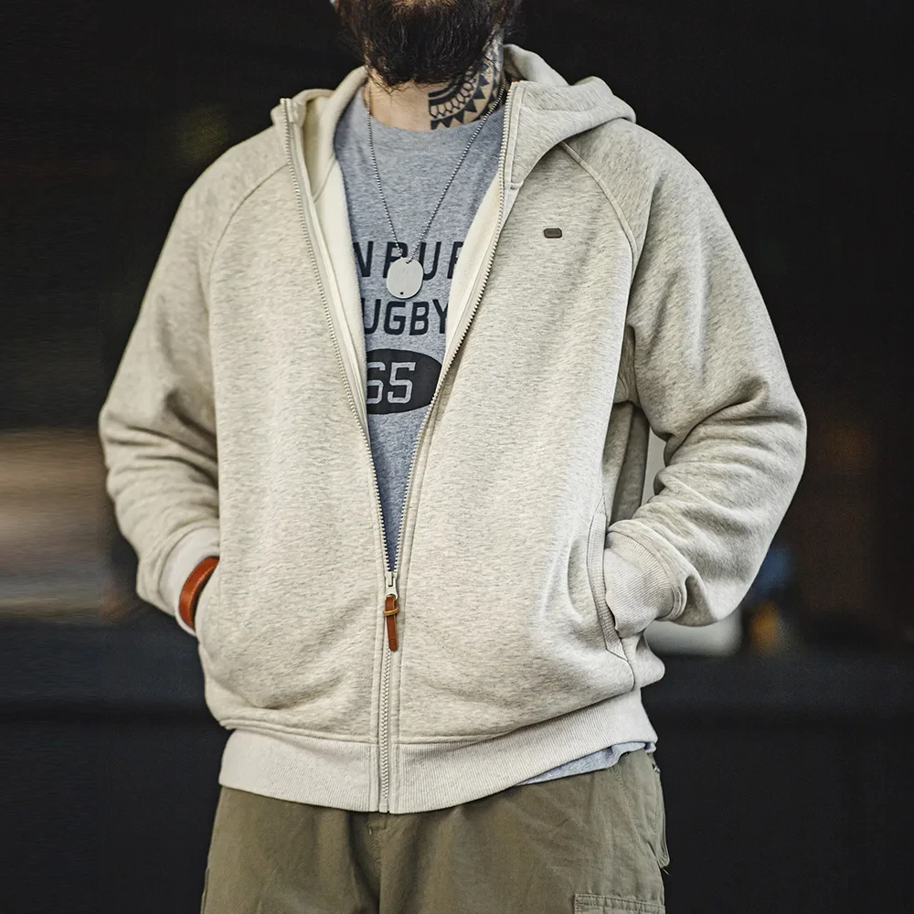 Maden Мужская серая толстовка с капюшоном Внутри флис толстый теплый Застежка на