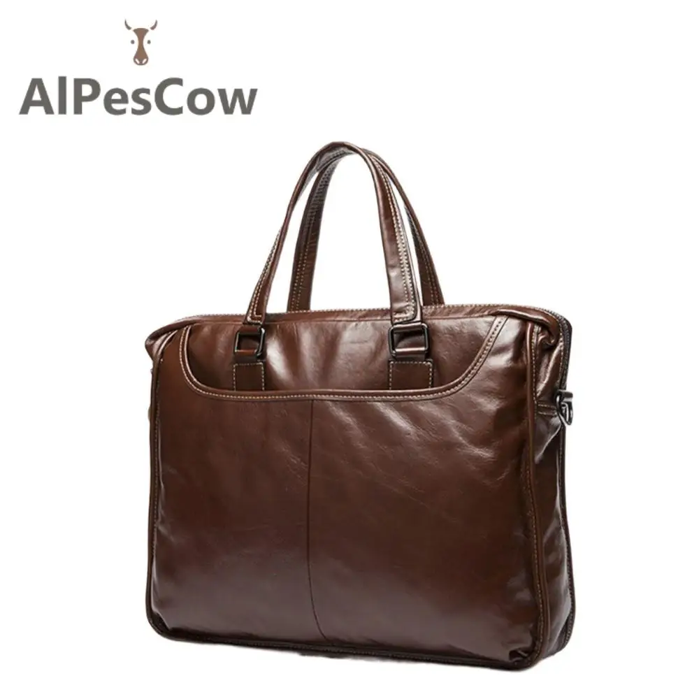 100% Alps Cowhide Laptop Bag Classic Design Genuine Leather Tote Briefcase For Men Office Bags Luxury Designer Male Handbags