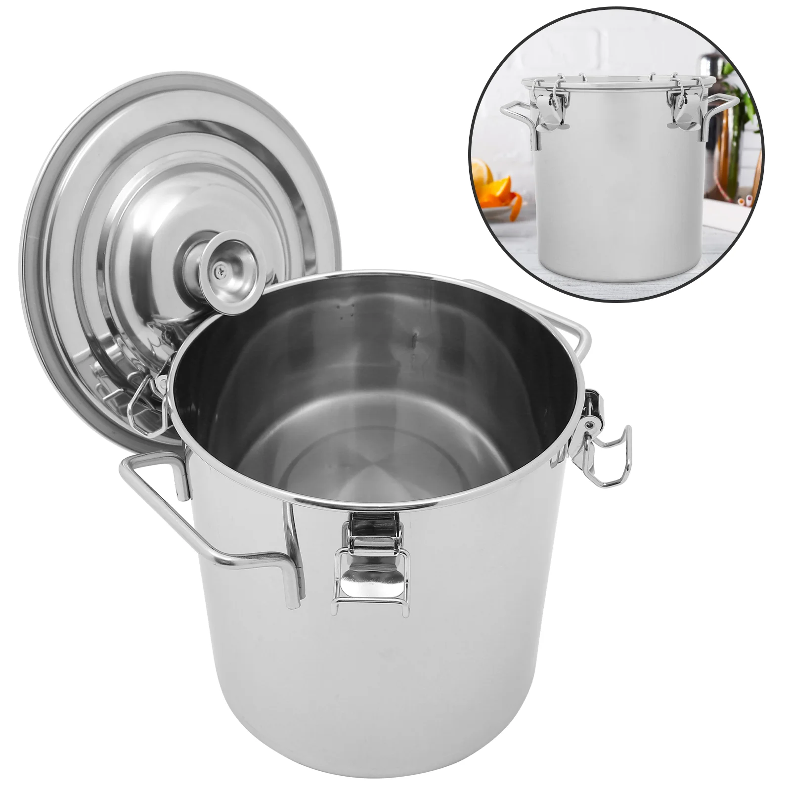 

Food Container Stainless Steel Sealed Bucket Airtight Barrel Multi-function Binaural Kitchen Storage Grease Tea Jar Canister