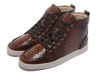 2022 punk style brown snakeskin sneakers red sole casual shoes high bang lefu shoes mens round head fashion shoes