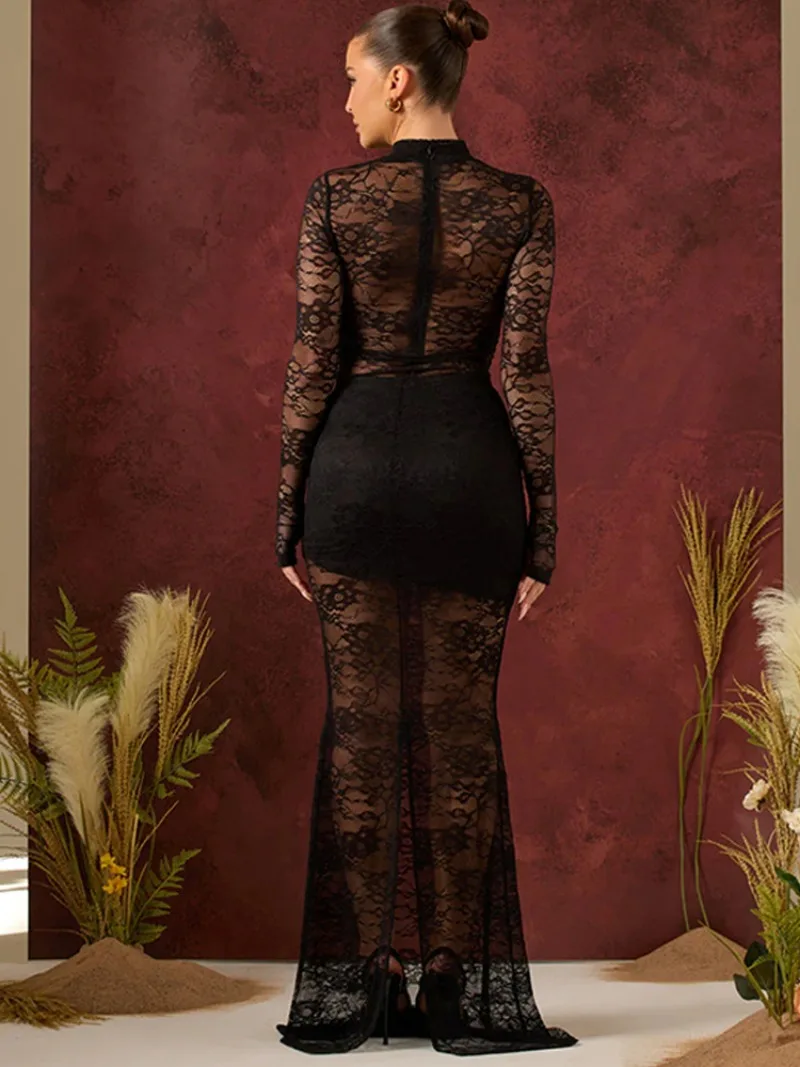 Женские кружевные платья комплект из двух предметов боди с длинными рукавами и