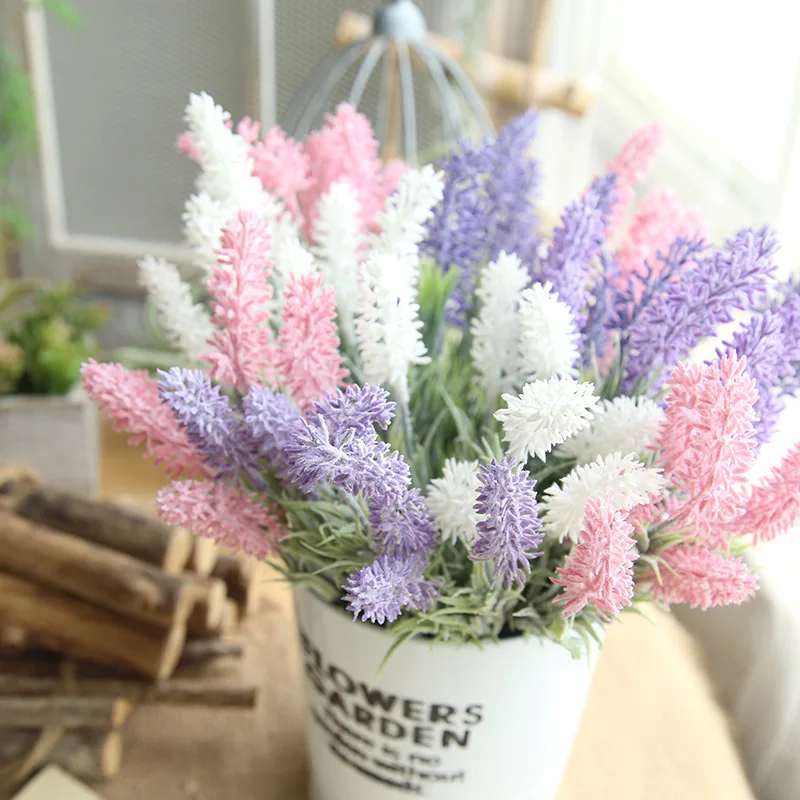 

1 Pc Artificial Lavender Fake Plastic Plant 4 Colors Purple Lavender Flowers For Wedding Home Part Decoration