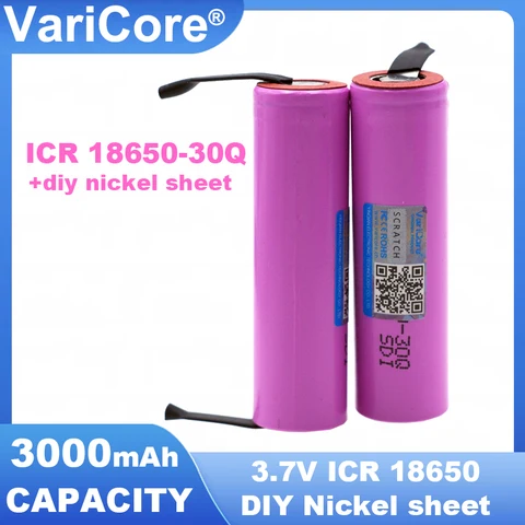 Аккумуляторная батарея VariCore ICR18650-30Q + никель «сделай сам», 18650, 3000 мАч