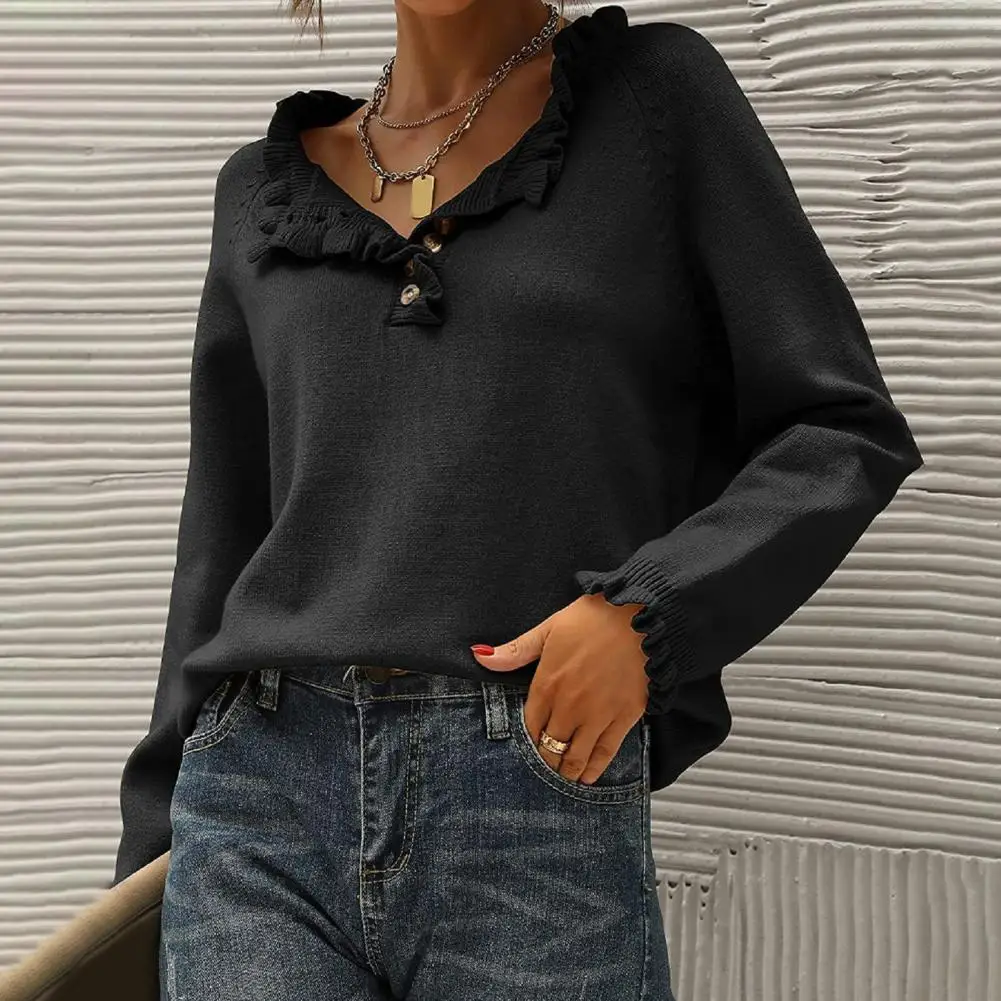 Женский свободный свитер женский осенне-зимний вязаный с оборками и длинным