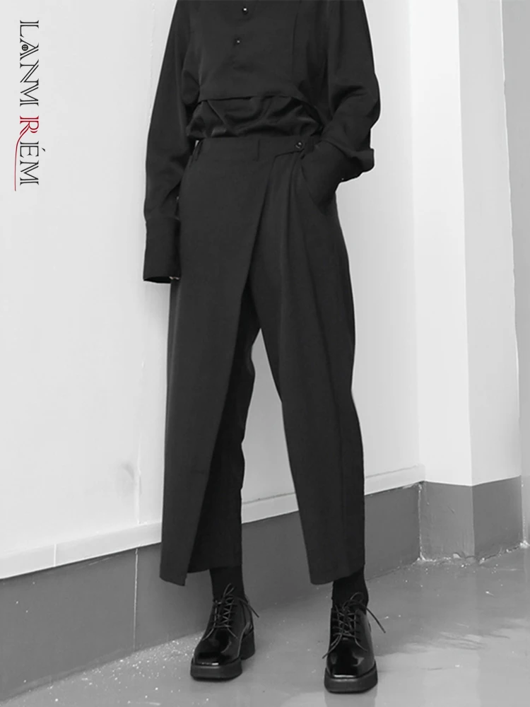 

LANMREM High Elastic Waist Black Brief Pleated Long Trousers New Loose Fit Pants Women Fashion Tide Spring Autumn 2022 2S430