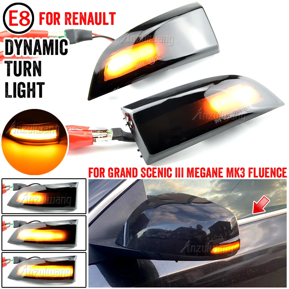 

For Renault Megane MK3 Laguna III X91 Scenic Fluence Latitude Safrane LED Dynamic Turn Signal Mirror Sequential Indicator Light