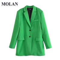 molan fashion women casual blazer solid office wear new singal breasted vintage fashion top jacket female chic spring blazer