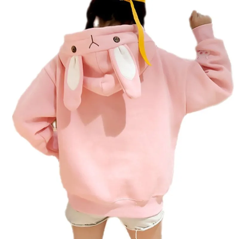 

Women Kawaii Sweet Rabbit Ears Hooded Sweatshirt Loose Embroidery Cartoon Tracksuits Pullover Female Harajuku Hoodies Streetwear