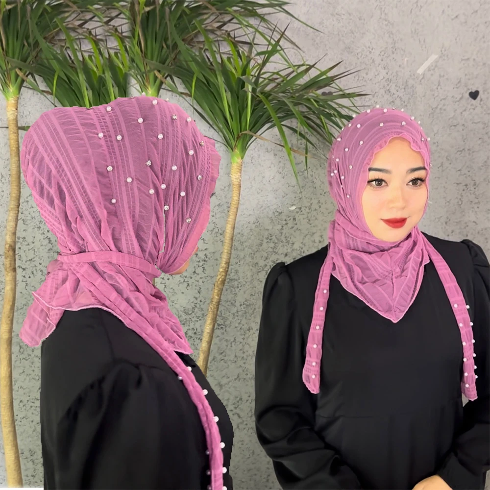 Повседневный арабский кафтан-хиджаб с жемчугом от RMZM из эластичной саржевой