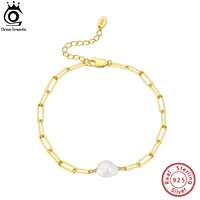 orsa jewels real 925 sterling silver paperclip vintage chunky link chain bracelet with irregular natural baroque pearl gpb07
