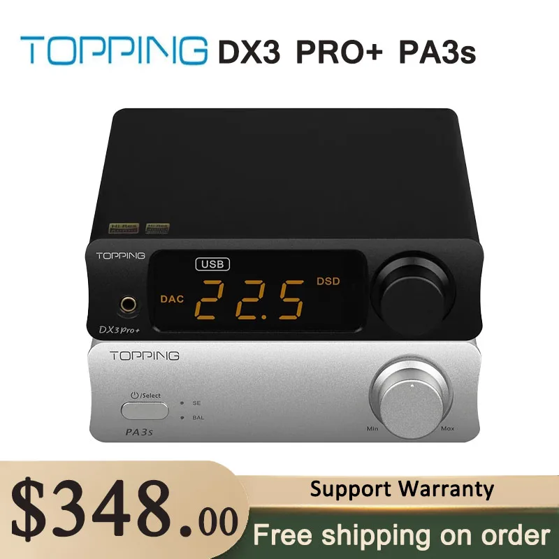 

TOPPING DX3 PRO+ DAC Headphone Amplifier And TOPPING PA3s Power Amplifier Combo