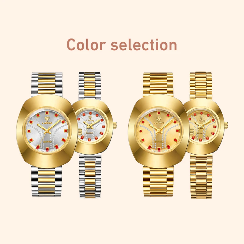LIEBIG New Luxury Full Steel Strap Golden Quartz Wristwatch For Woman Casual Waterproof Sport Watches Man Clock Relogio Masculin