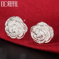 doteffil 925 sterling silver rose flowers stud earring for woman fashion wedding engagement jewelry