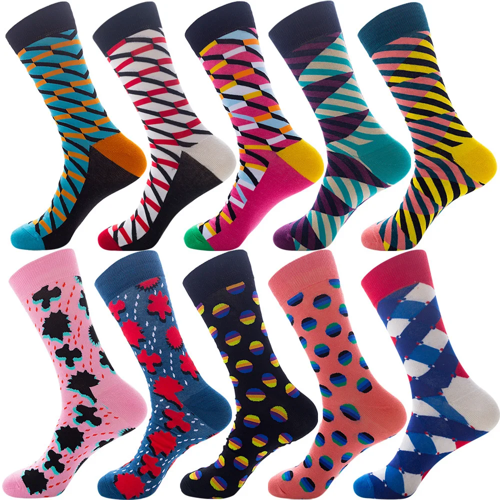 10 Pairs Kawaii Polka Dot Socks Woman Plus Size Men Socks Fashion Geometric Stripes Funny Socks Spring Autumn Cotton Long Socks