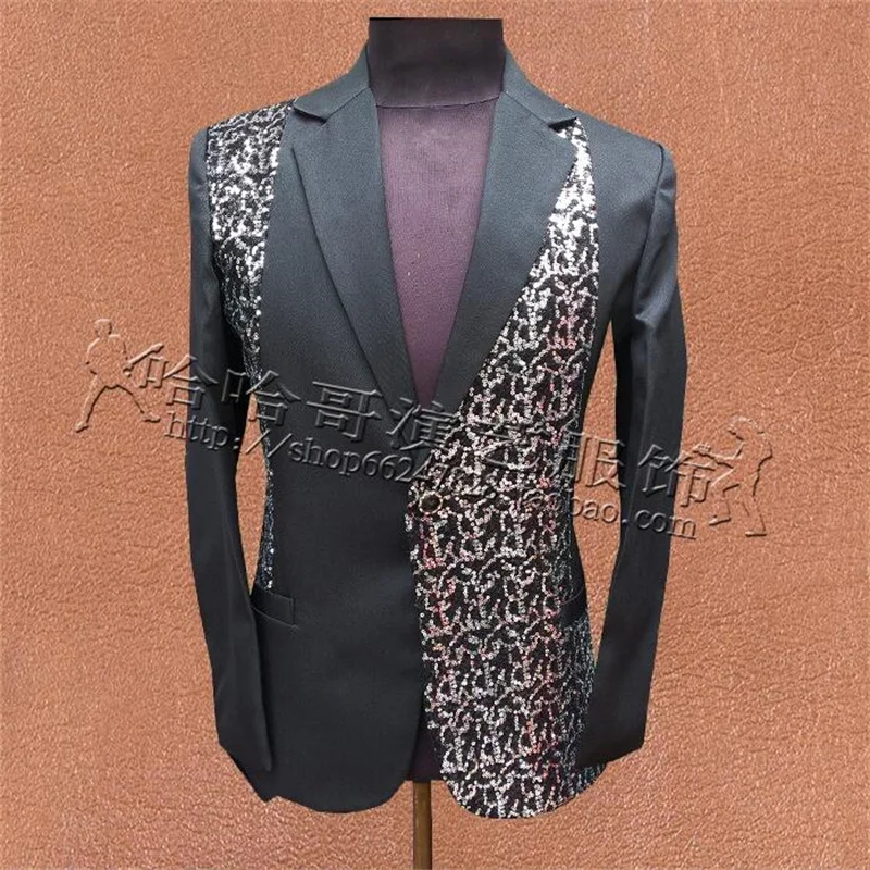 

Black mens suits designs masculino homme terno stage costumes for singers jacket men sequins blazer dance star style dress punk