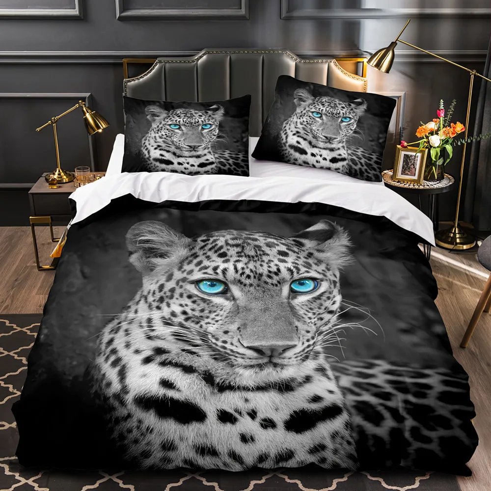Wild Animal Duvet Cover Set King Queen Twin Full Size 3D Print Tiger Lion Leopard Beast Polyester Bedding Set for Kids Boys Teen