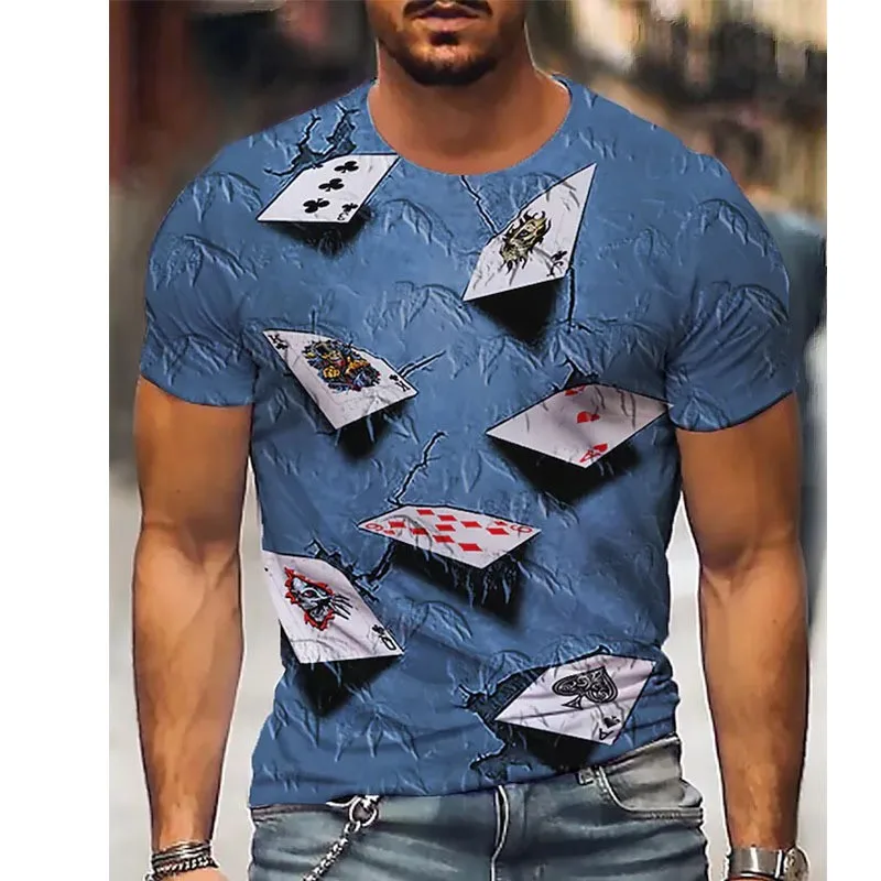

Summer Fashion Playing Cards Lattice Square 3D Print T-shirt Loose Crew Neck Lightweight Short Sleeve T Shirts Men Clothing