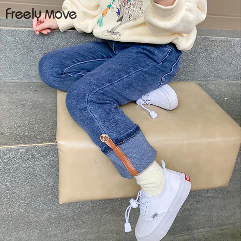 

Freely Move Hot Sale Casual Jeans For Girl Kids Cute Blue Pant Children's Jeans Clothing For Girls Spring and Autumn Trousers