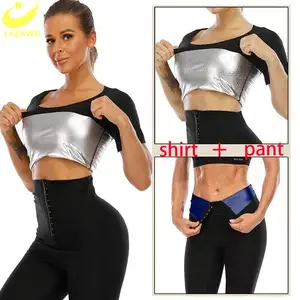 LAZAWG Women Sweat Tank Top Pant Sauna Set Yoga Sport Short Sleeve Quick Dry Slimming Workout Weight