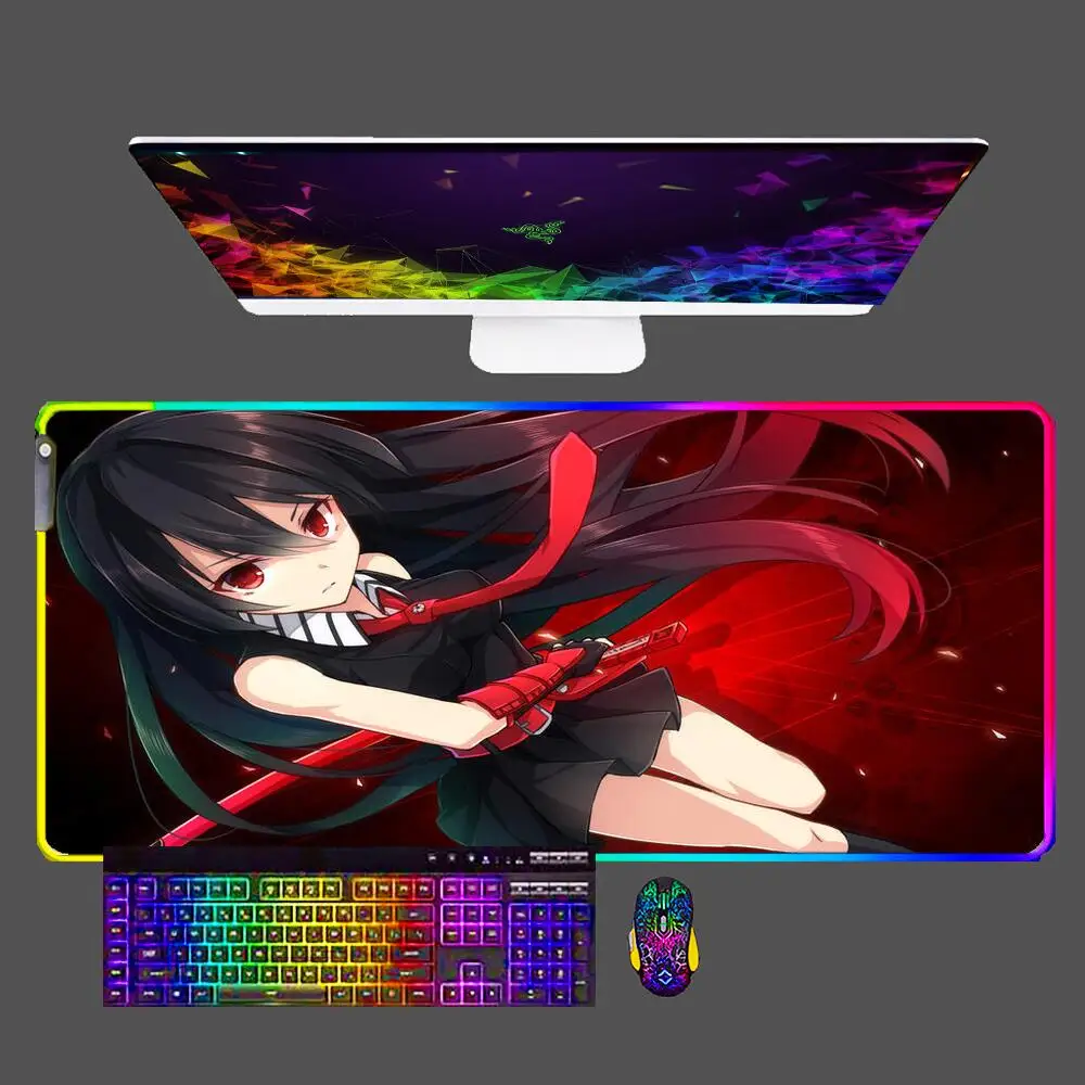 

Большой коврик для мыши с аниме Akame Ga Kill RGB, XXL, игровой аксессуар для ПК, специальный коврик для мыши для ноутбука, компьютера, подсветки, коврик для клавиатуры