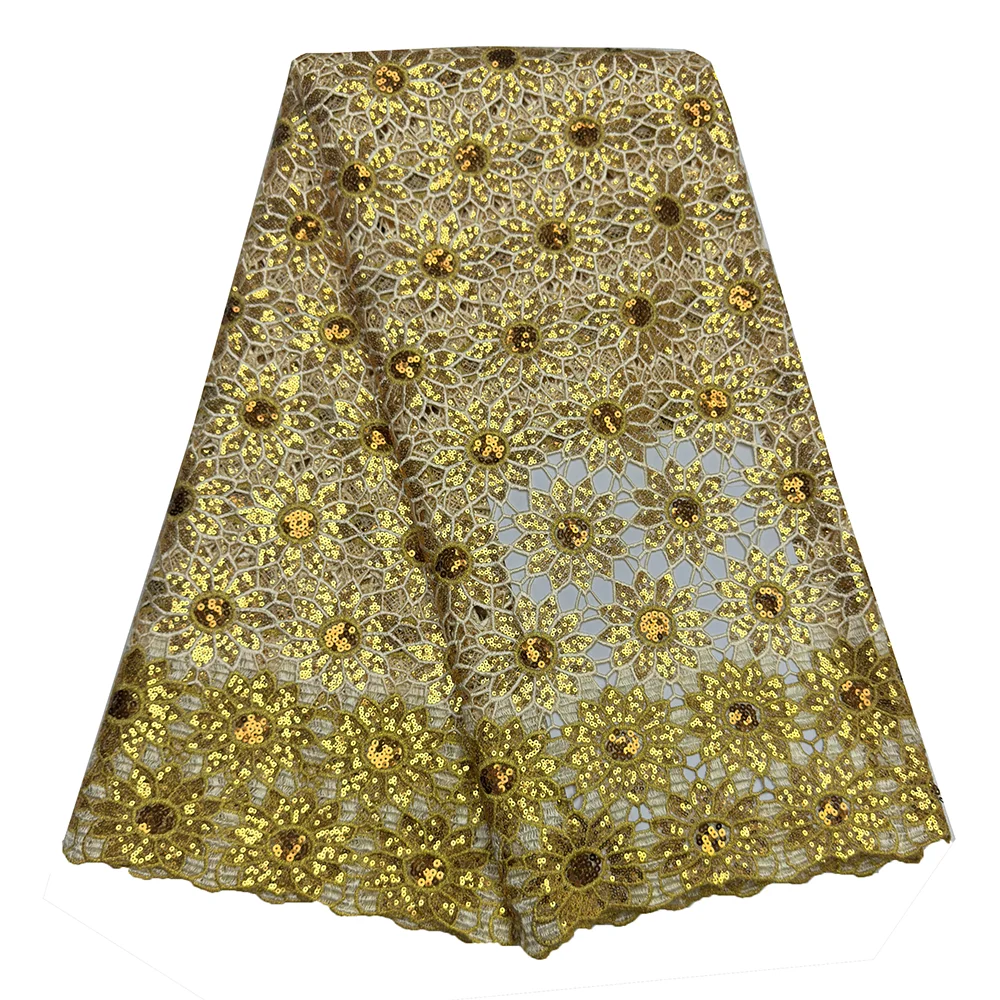 Дизайн Кружевной Ткани С Подсолнухом Водорастворимая Смесь Хлопка Из Полиэстера