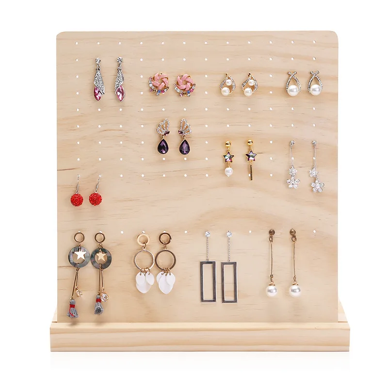 L-shaped Solid Wood Detachable 108-holes Display Stud Earrings Plate Earrings Storage Display Shelf  Necklace Organizer