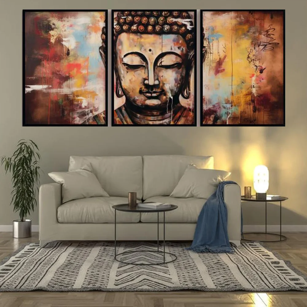 

3 Panel Buddha Art Poster Prints For Living Room Home Decor Abstract Spiritual Meditation Buddhist Canvas Painting Wall Art Gift