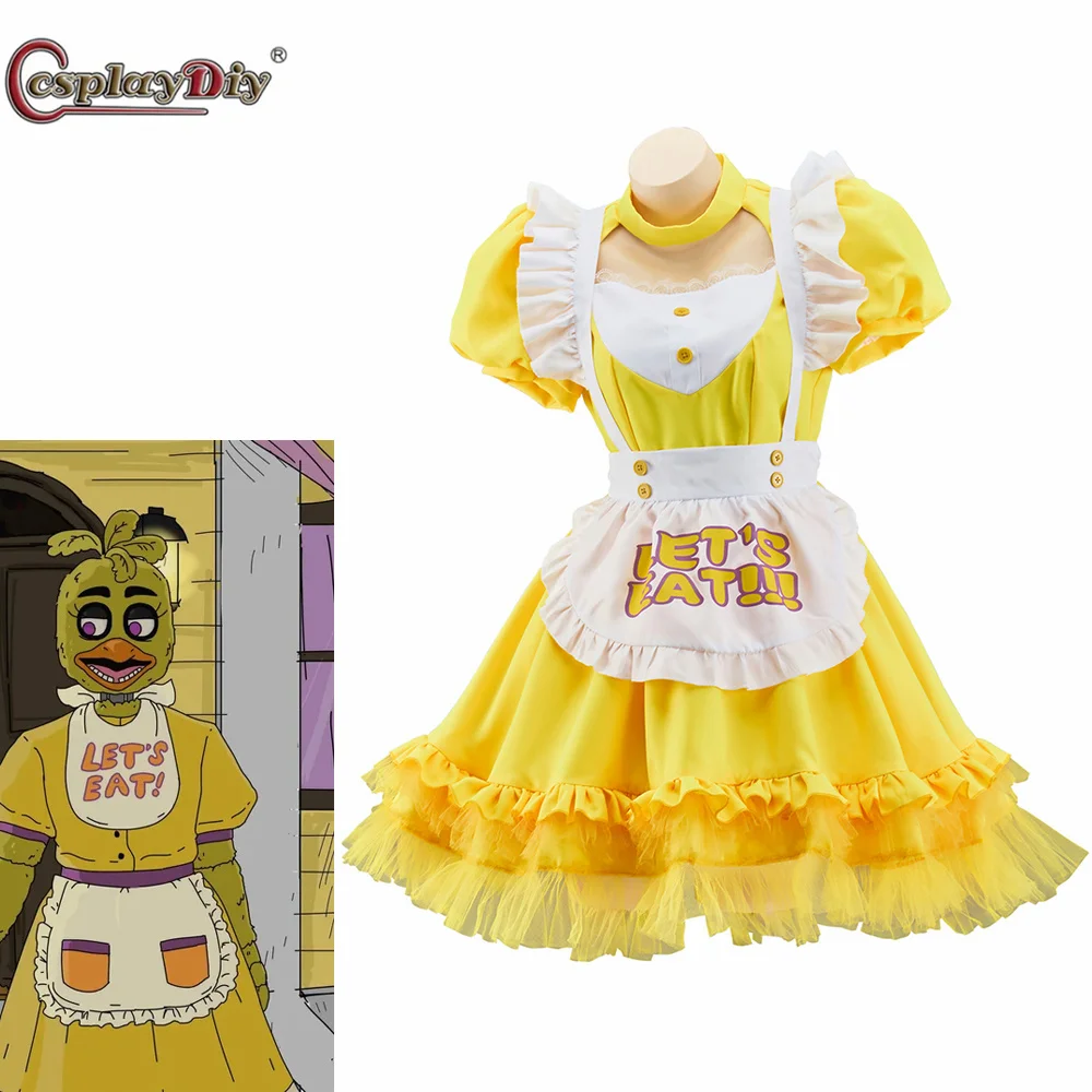 Игра FNAF Chica Косплей Костюм Женское желтое платье Лолиты Let's Eat Хэллоуин