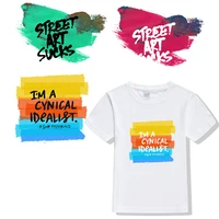 personality men and women summer solid color t shirt diy decorative printing fashion letters heat transfer creative patch
