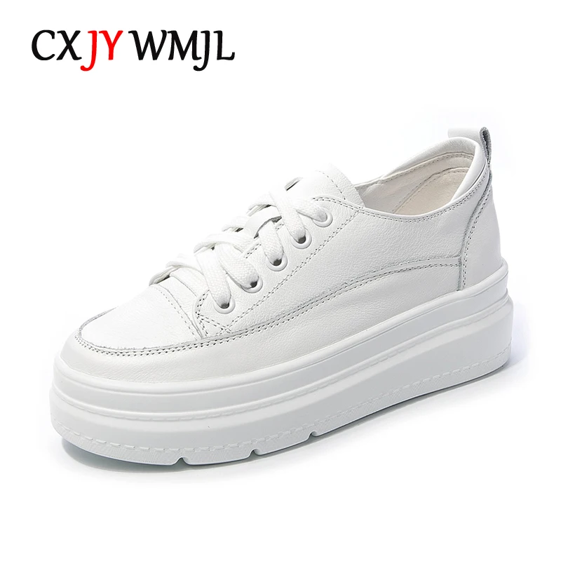 Genuine Leather White Casual Shoes Women Platform Sneaker Bl