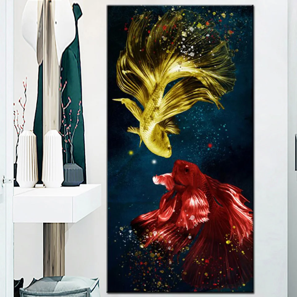 

Алмазная живопись из красного золота, мозаика в виде рыбы кои, полная вышивка, квадратная, круглая вышивка крестиком 5D, алмазная живопись «сделай сам» большого размера, YY4588