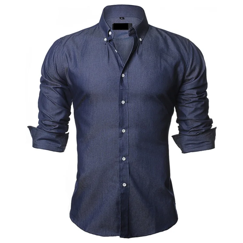 VISADA JAUNA Men's shirts European Size 2018 Summer Casual Camicia Uomo Slim Fit Long sleeve Cotton Male Denim Shirt Button Up