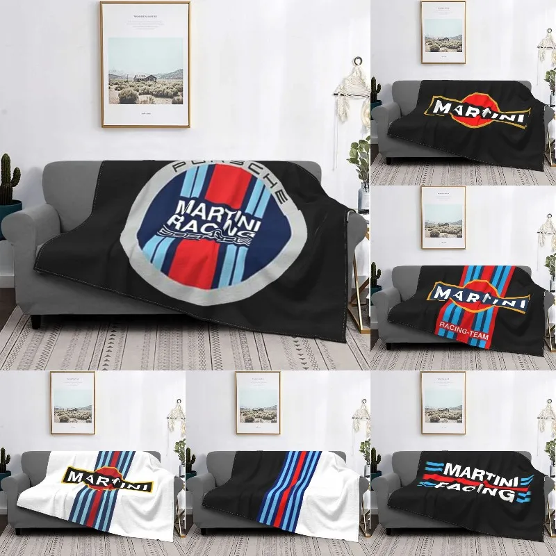 

Ultra-Soft Fleece Martini Racing Team Throw Blanket Warm Flannel Stripe Motor Racing Blankets for Bedroom Office Sofa Quilt