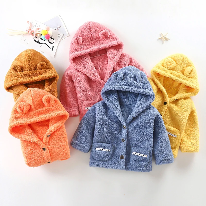 

Детская плюшевая куртка с милым медведем для девочек, пальто на весну и осень, сохраняющая тепло детская верхняя одежда, куртка с капюшоном ...