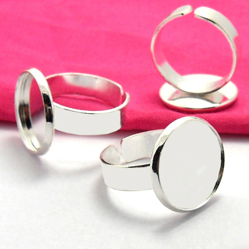

10pcs 16/20mm Fashion DIY Silver-Plated White Ring Blank Bezel Setting Tray Diy Handmade Cabochons Base Vintage Diy Jewelry
