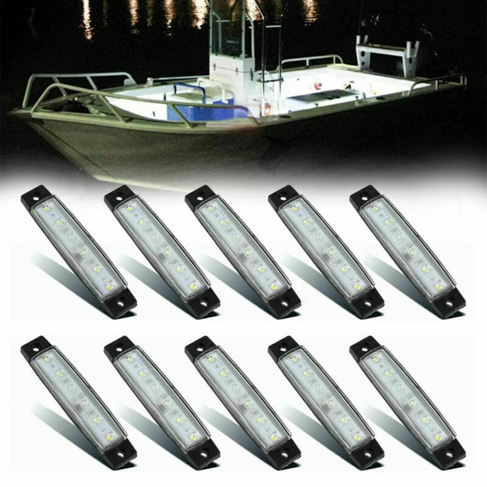 

10pcs Marine Boat Slim Strip Lights 6 LED Lamp Cabin Deck Courtesy Light Stern Transom Lights White Blue For Small Boat Sailboat