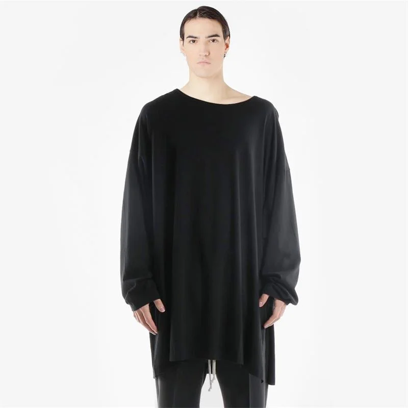 

double Asymmetrical layer sweater men and women the same cotton T-shirt