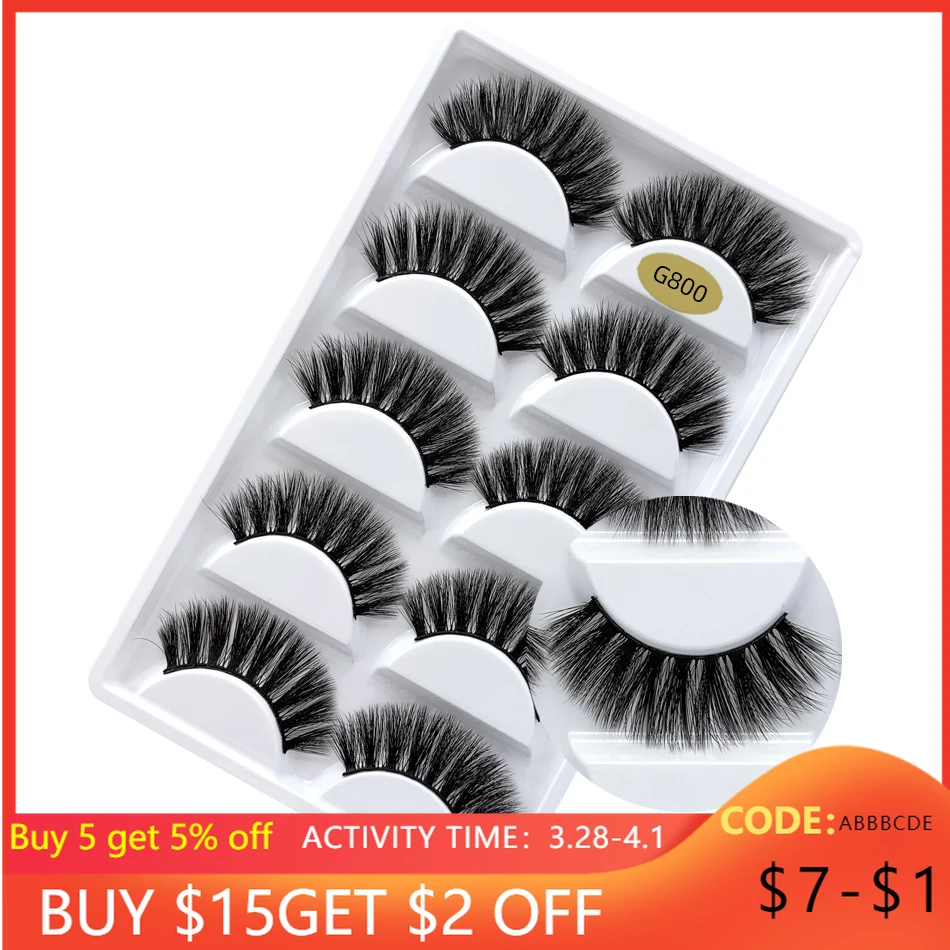 

LashesEyelashes Box Package 5Pair 3D False Mink Eyelashes Thick Stereo Eyelashes Chemical Fiber Eyelashes Curly Lashes Makeup