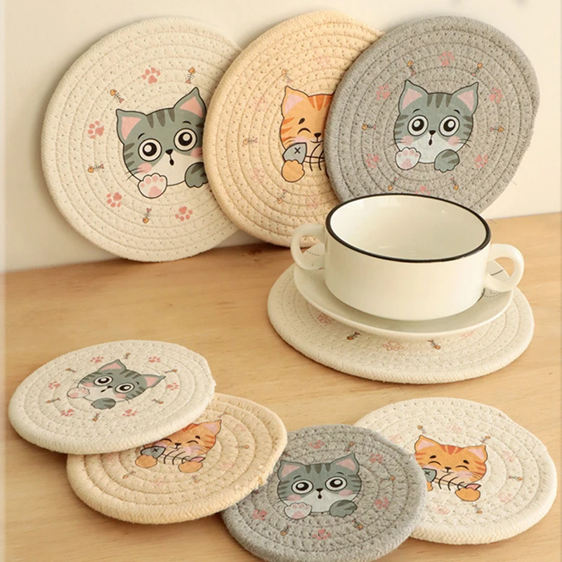 

Table Pad Insulation Placemat Cup Bowl Mat Home Decoration Durable Cat Pattern Coaster Table Decoration Kitchen Accessories 12cm