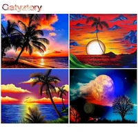gatyztory 60x75cm frame painting by numbers kits for adults kids seaside dusk oil picture by number home decoration art pictures